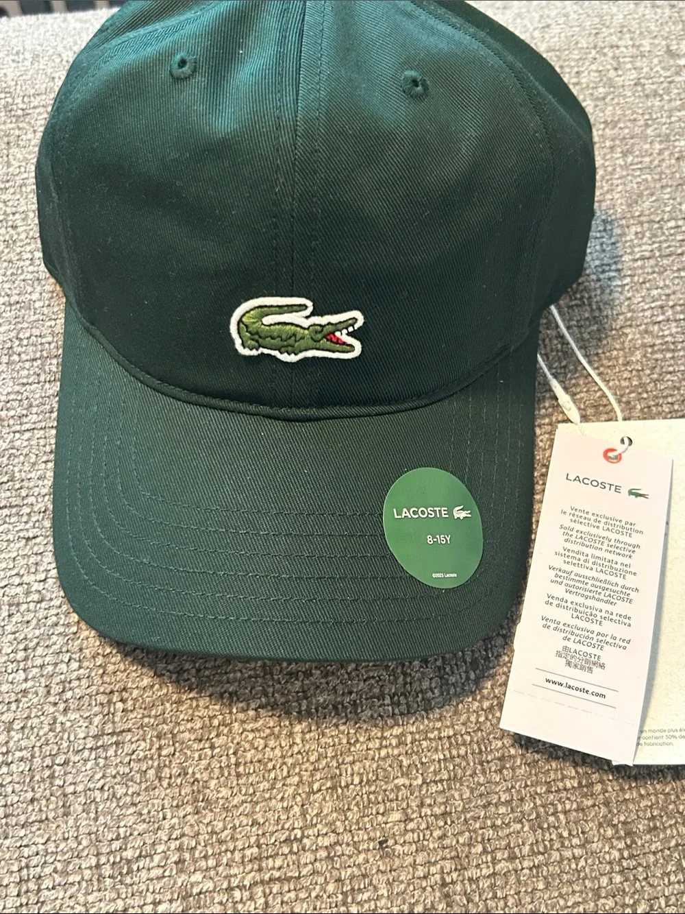 Lacoste Dark Green Crocodile Patch Kids Baseball Hat 50% OFF SEND OFFER